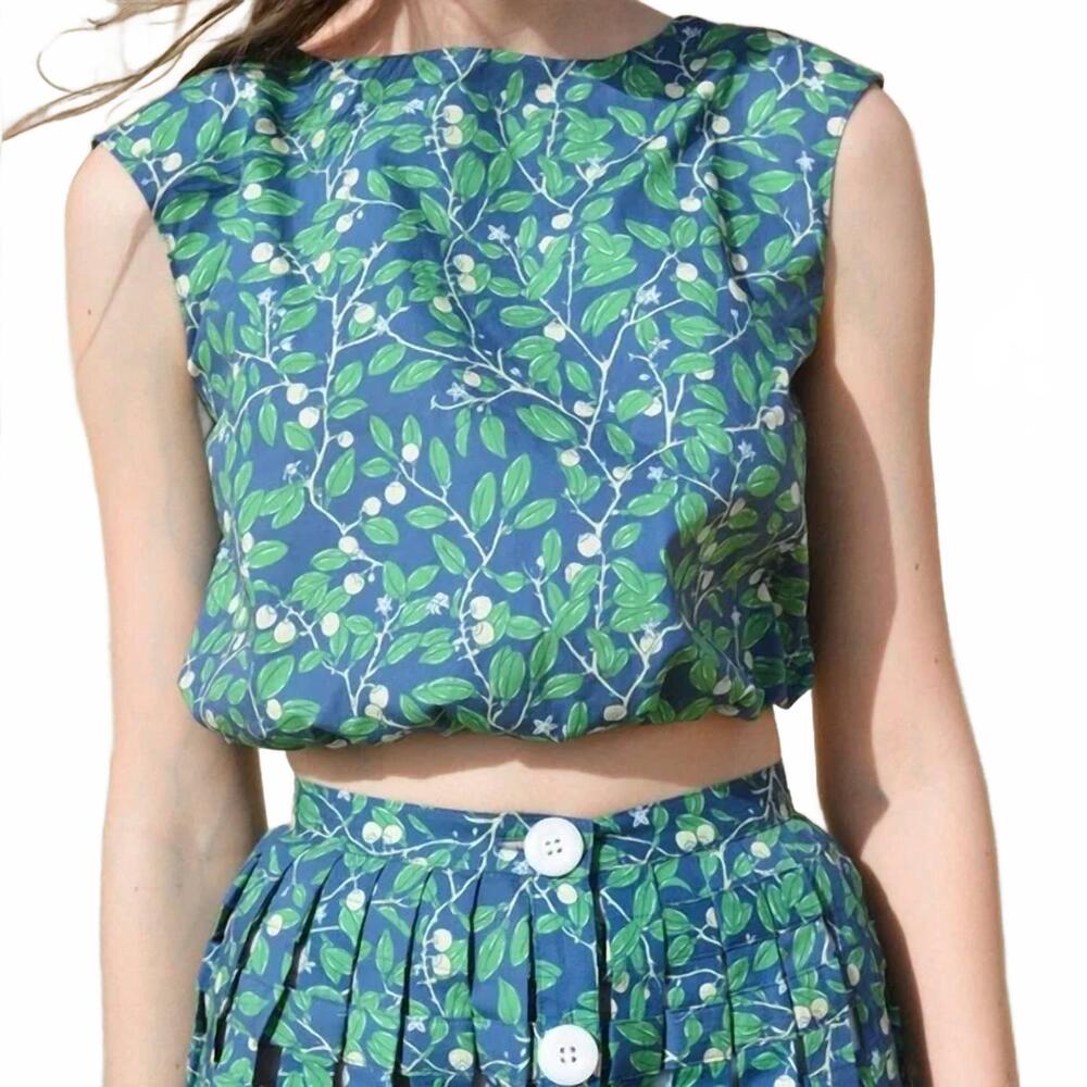 NEW COCO SHOP cinched sleeveless top in dark blue limes